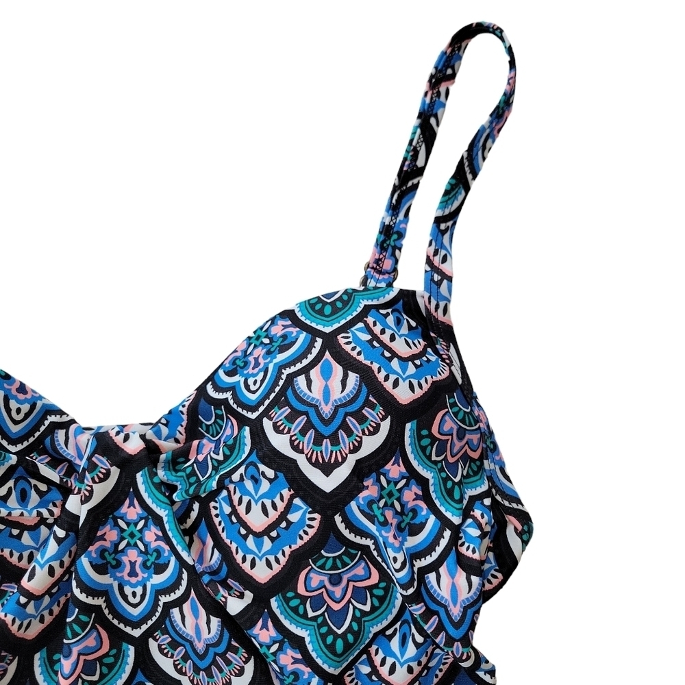 Island Escape NWT Flowy Scorpio Blue Multicolor Print Tankini Women's Size 8 - Picture 10 of 15